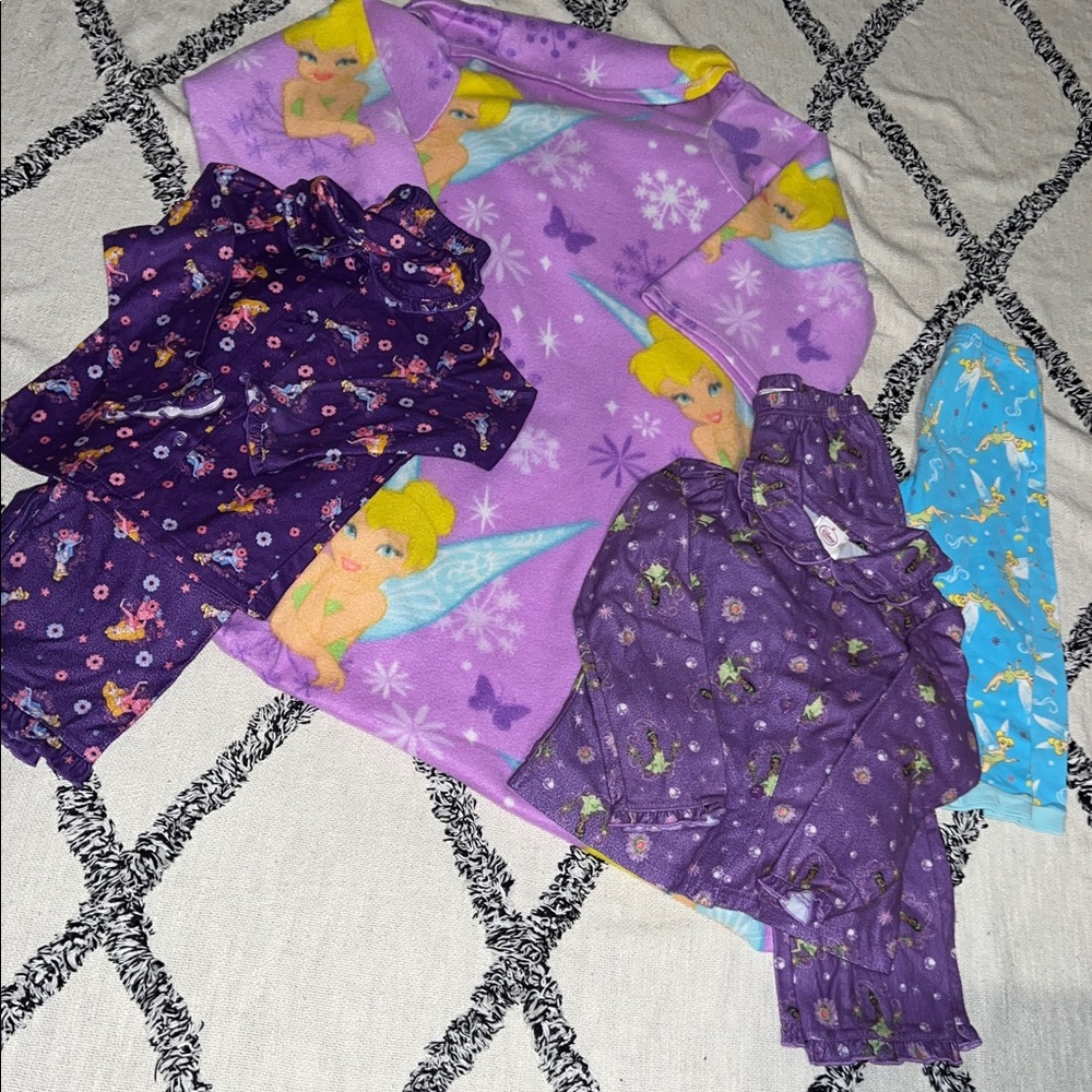 TwoDisney Princess size 6 PJ Sets Tinkerbell Size 5 PJ pants & Snuggle Blanket